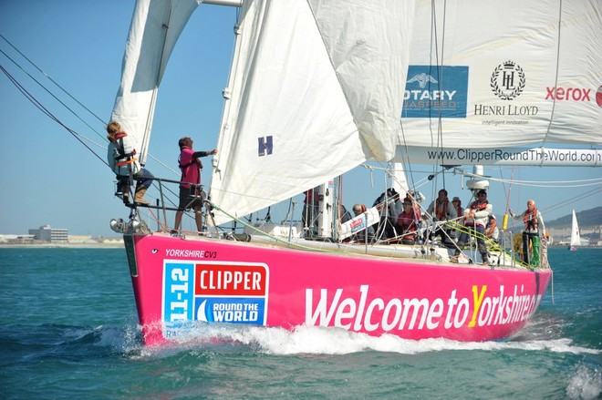 Welcome to Yorkshire races from Cape Town, South Africa, at the start of Race 4 - Clipper 11-12 Round the World Yacht Race © Bruce Sutherland/onEdition